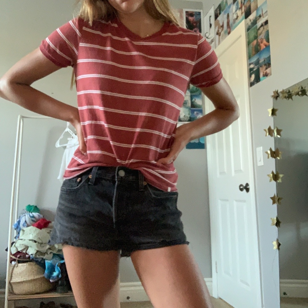 red stripped volcom shirt!